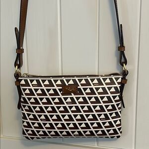 Ralph Lauren Geo Print Coated Canvas Crossbody Bag Black Brown Cream